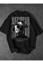 Unisex Kelebek Printed Oversized Black T-Shirt