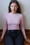 Women's Pink Ultra Soft Stretchy Crew Neck Basic Blouse - 8