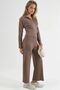 Modal Textured Zippered Collar High Waist Wide Leg Two Piece Set Berşan Collection