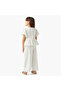 Schiffli Textured Pie-Crust Neck Peplum Top and Pants Set - 4