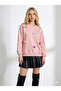 Women's crew neck heart detail three-thread sweatshirt Fleece-Lined - soft textured, cotton-lined long sleeve