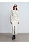 80127 Accessory Detailed Slit Knitwear Skirt-Cream - 3