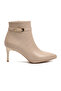 Beige Fleece Lined Thin Heeled Zippered Women's Boots 2611 Z - 2