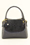 Women's Black Patent Leather Crocodile Small Size Mascot Three-Eye Handbag - 2