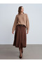 80433 Pleated Denim Skirt with Side Zipper-Brown - 2