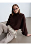10849 ياقة مرتفعة متوسطة الطول سترة بأكمام الخفاش-بني - 2