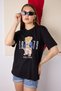 Women's Black Bear Embroidered Crew Neck Short Sleeve Cotton T-Shirt - 9