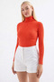 Women's Orange Turtleneck Corded Fabric Knitwear Sweater -Fk0001