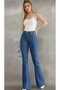 Medium Blue Flared L Stretch Fabric F Flare Jeans Denim Pants High Waist