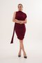 Burgundy Women's Draped High Collar Gathered Lace-Up Bodycon Dress - 5