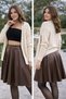 Women's Fur-Lined Knee-Length Faux Leather Flare Skirt - 2