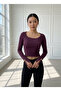 Güneş Metal Buckle Plum Long Sleeve Short Blouse - 2