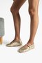 Elvia Gold Women's Knitted Textured Ankle Strap Buckle Mary Jane Flat Shoes Ballet Flats - 4