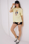 Women's Yellow Bear Embroidered Crew Neck Short Sleeve Cotton T-Shirt - 5