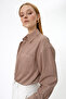 Women's Milk Coffee Linen Flared Shirt – Comfortable Fit, Long Sleeves, Buttoned Basic Model - 3