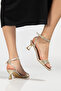 Mila Snake Patterned Gold Heels 6 cm Heel Height Thin Heels Low Comfortable Daily Evening Dress Shoes - 2