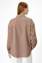 Women's Milk Coffee Linen Flared Shirt – Comfortable Fit, Long Sleeves, Buttoned Basic Model - 4