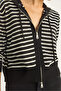 Women's Black Ecru Striped Hooded Double Zipper Basic Cardigan 20246865 - 6
