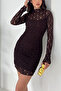 Women's Mock Neck Lined Lace Dress - 5