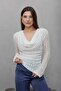 V-Neck Lace Transparent Blouse - 2