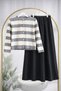Women's Gray Striped Knitwear Cardigan and Dabıl Fabric Skirt Two-Piece Set - 5