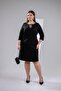 Plus Size Women's Three Quarter Sleeve Stone Dress Black - 3