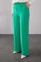 Green Ribbed Stitched Trousers with Elastic Waist - 2