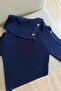 Asymmetrical Collar Button Detailed Knitwear Hijab Blouse - Navy Blue - 2