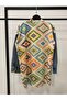 Long Knit Cardigan with Denim Detail on the Sleeves - 1180 - 4