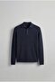 Men's Slim Fit Polo Neck Corded Fabric Knitted Sweater Navy Blue - 5