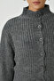Women's Wendy Grade Soft Texture Mock Neck Anthracite Knitwear Cardigan - 5