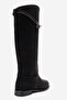 Yoko Black Nubuck Belted Women's Riding Boots - 8