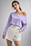 بلوزة نسائية من مودال بكتف مكشوف باللون الأرجواني - 5