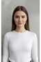 Off-white round neck soft textured molded fabric stretchy Slim Fit bodysuit. - 2