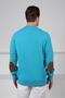 Turquoise Crew Neck Embossed Hair Knit Patterned 100% Lamb Wool Men's Knitwear Sweater - 6