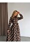 Plaid Shirt Collar Front Buttoned Waist Belted Side Pocket Top Regular Bottom Flared Maxi Length Prenium Dress - 3