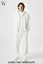 White Baggy Tracksuit Set Hooded Cardigan Unisex Winter 3 Thread 100% Cotton - 3