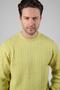Light Green Crew Neck Embossed Hair Knit Patterned 100% Lamb Wool Men's Knitwear Sweater - 4