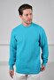 Turquoise Crew Neck Embossed Hair Knit Patterned 100% Lamb Wool Men's Knitwear Sweater - 4