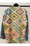 Long Knit Cardigan with Denim Detail on the Sleeves - 1180 - 3
