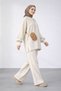 Cream-colored, balloon sleeve, wide-leg women's knitted modest outfit (top and bottom). - 6