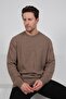 Brown Crew Neck Embossed Hair Knit Patterned 100% Lamb Wool Men's Knitwear Sweater - 2