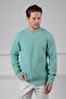 Çağla Yeşili Crew Neck Embossed Hair Knit Patterned 100% Lamb Wool Men's Knitwear Sweater