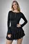 Black Color Skirt with Layered Flounces Mini Dress - 2