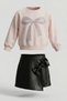 Girl's Cotton Bow Detailed Leather Skirt Suit - 3