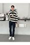 Women's Black Ecru Striped Sweater Lover Combination - 2-Piece Set - Knitwear Sweater Fmoda6001 - 4