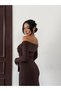 Women's Brown Knotted Madonna Collar Dress - 4