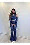 Navy Blue Polka Dot Patterned Flared Sets - 2