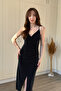 Adjustable Slit Glitter Midi Dress with Straps