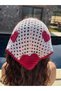 Stone-Colored Hand-Knitted Hair Bandana with Red Heart Details - 2